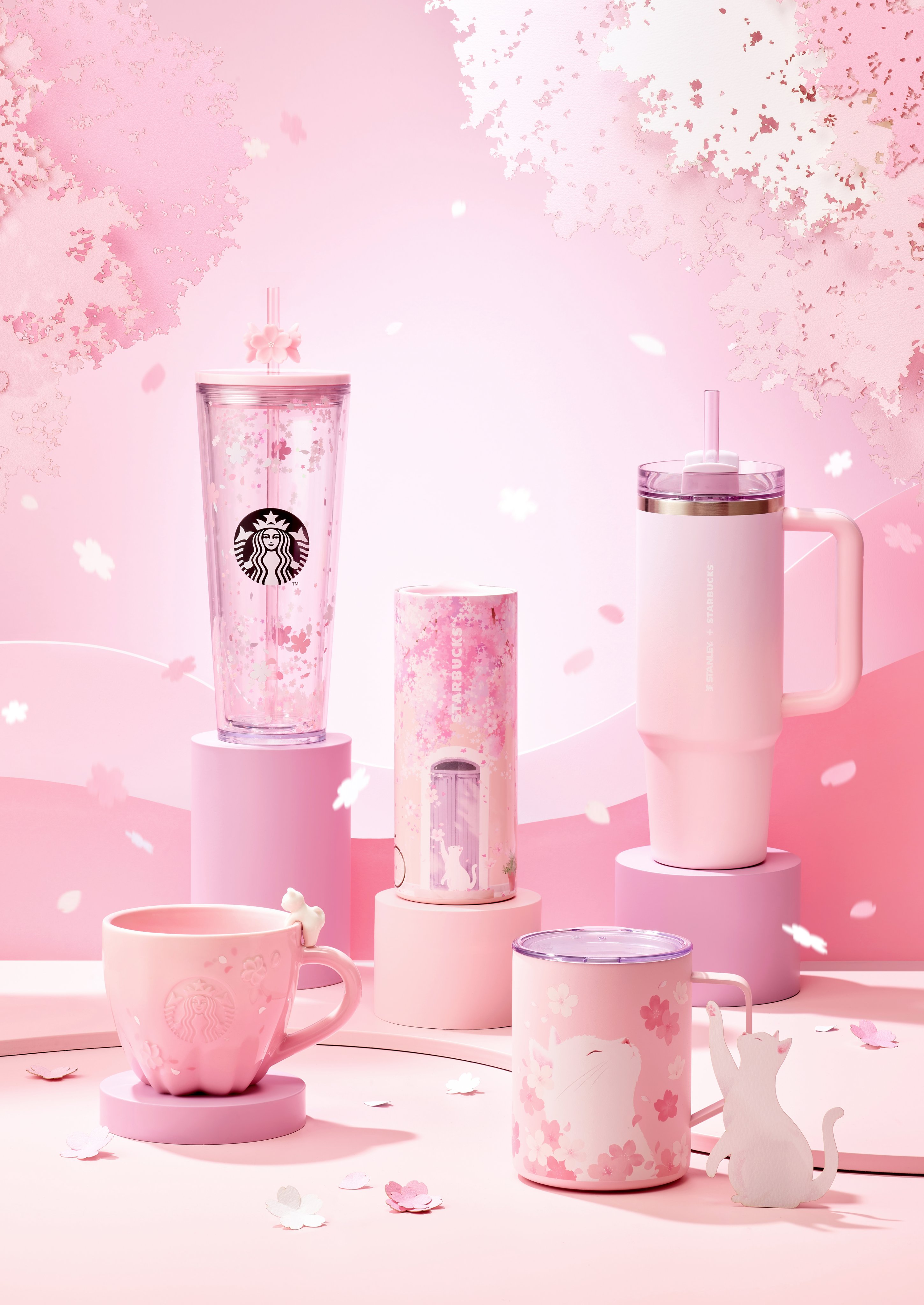 韓国スタバ春MD公開、猫×桜デザインが登場