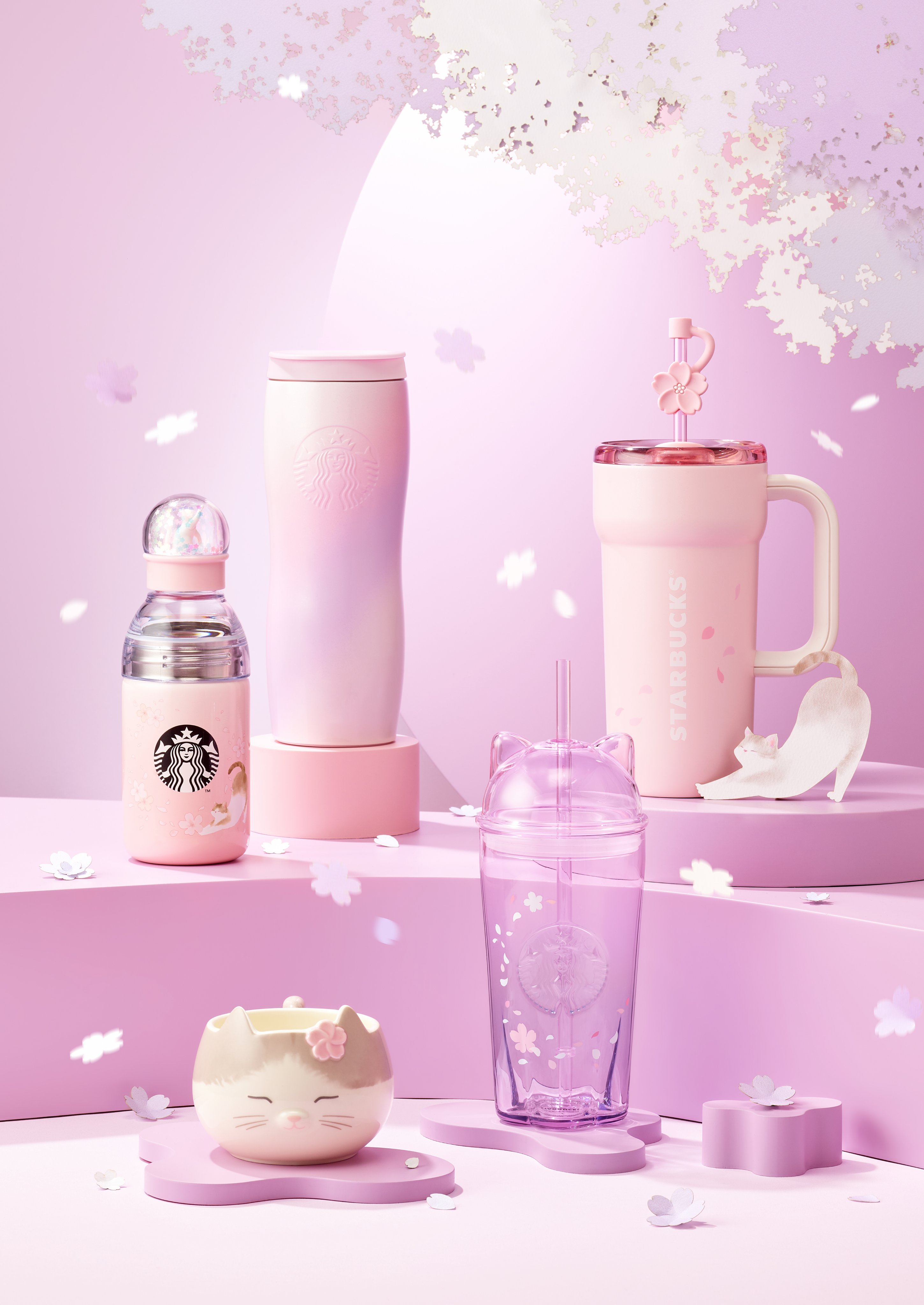 韓国スタバ春MD公開、猫×桜デザインが登場