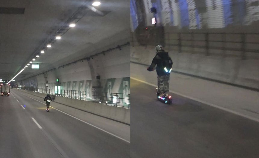 高速道路をキックボード走行　車の間を走る衝撃映像に批判